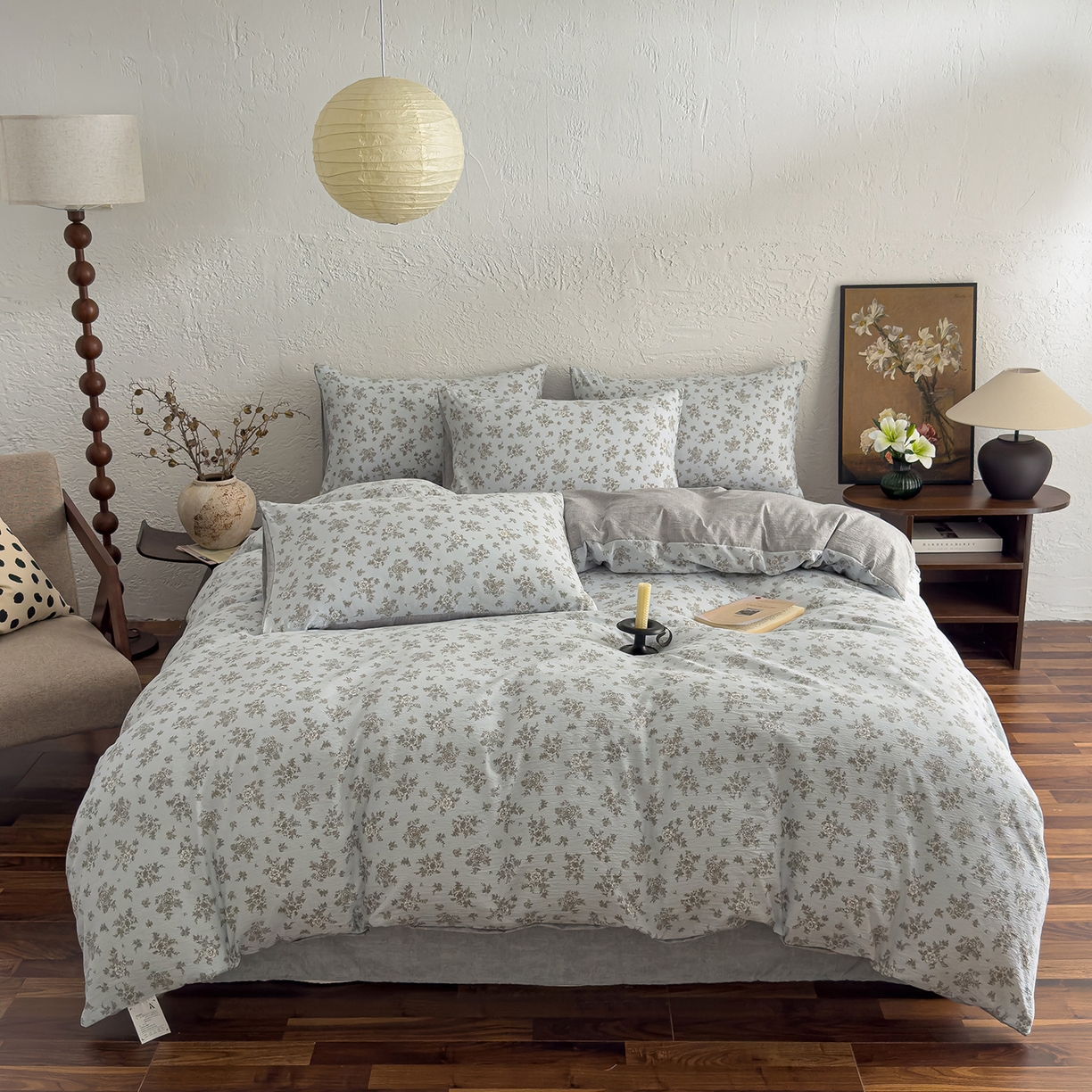 91家纺网 家纺一手货源 找家纺 （总）灿哈家纺 2025新款高克重复古风亚麻原麻水洗棉四件套-风格二