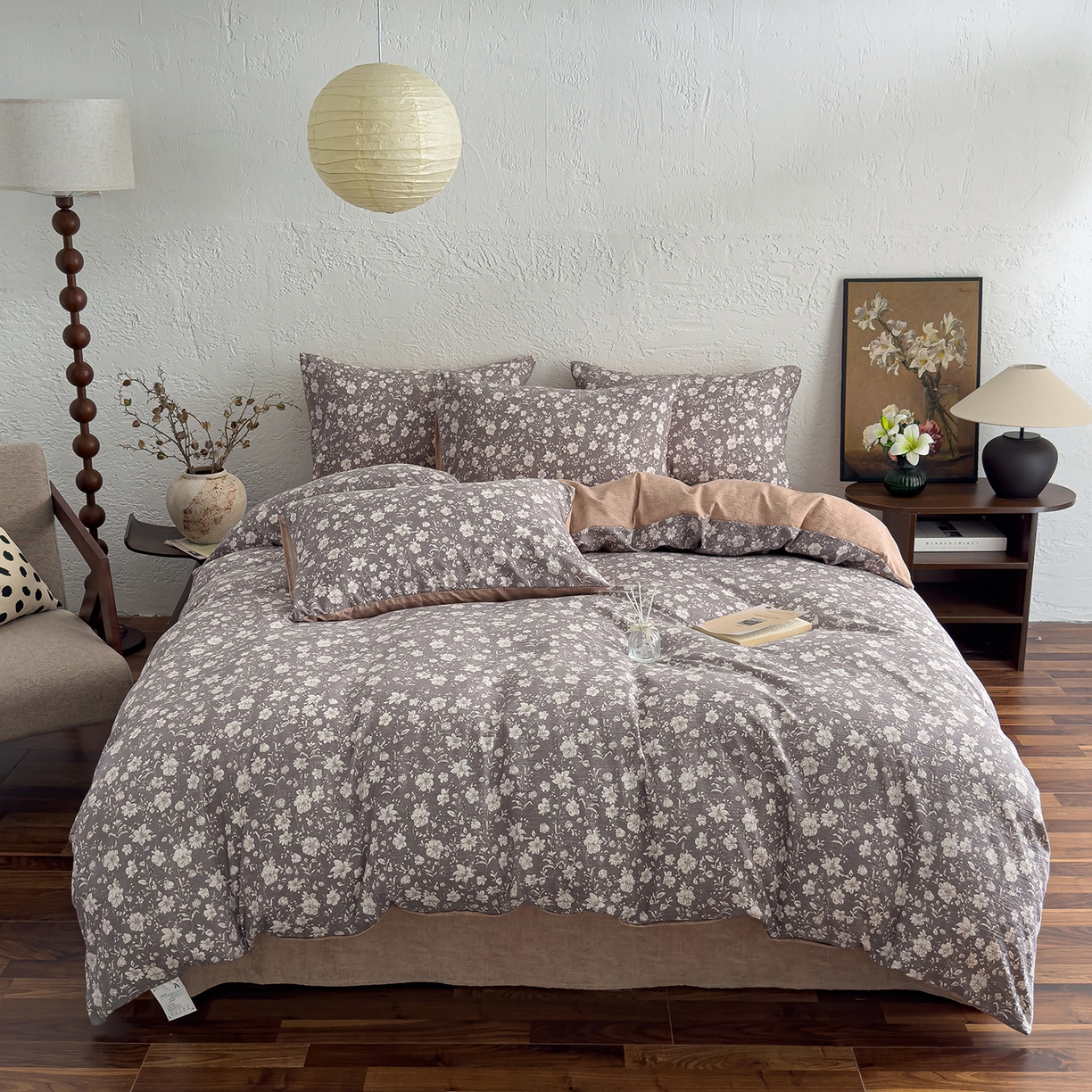 91家纺网 家纺一手货源 找家纺 （总）灿哈家纺 2025新款高克重复古风亚麻原麻水洗棉四件套-风格二