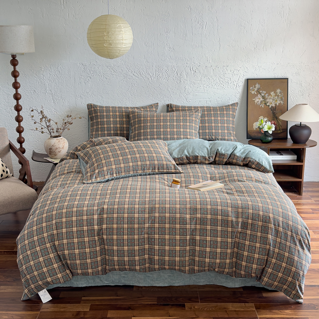 91家纺网 家纺一手货源 找家纺 （总）灿哈家纺 2025新款高克重复古风亚麻原麻水洗棉四件套-风格二