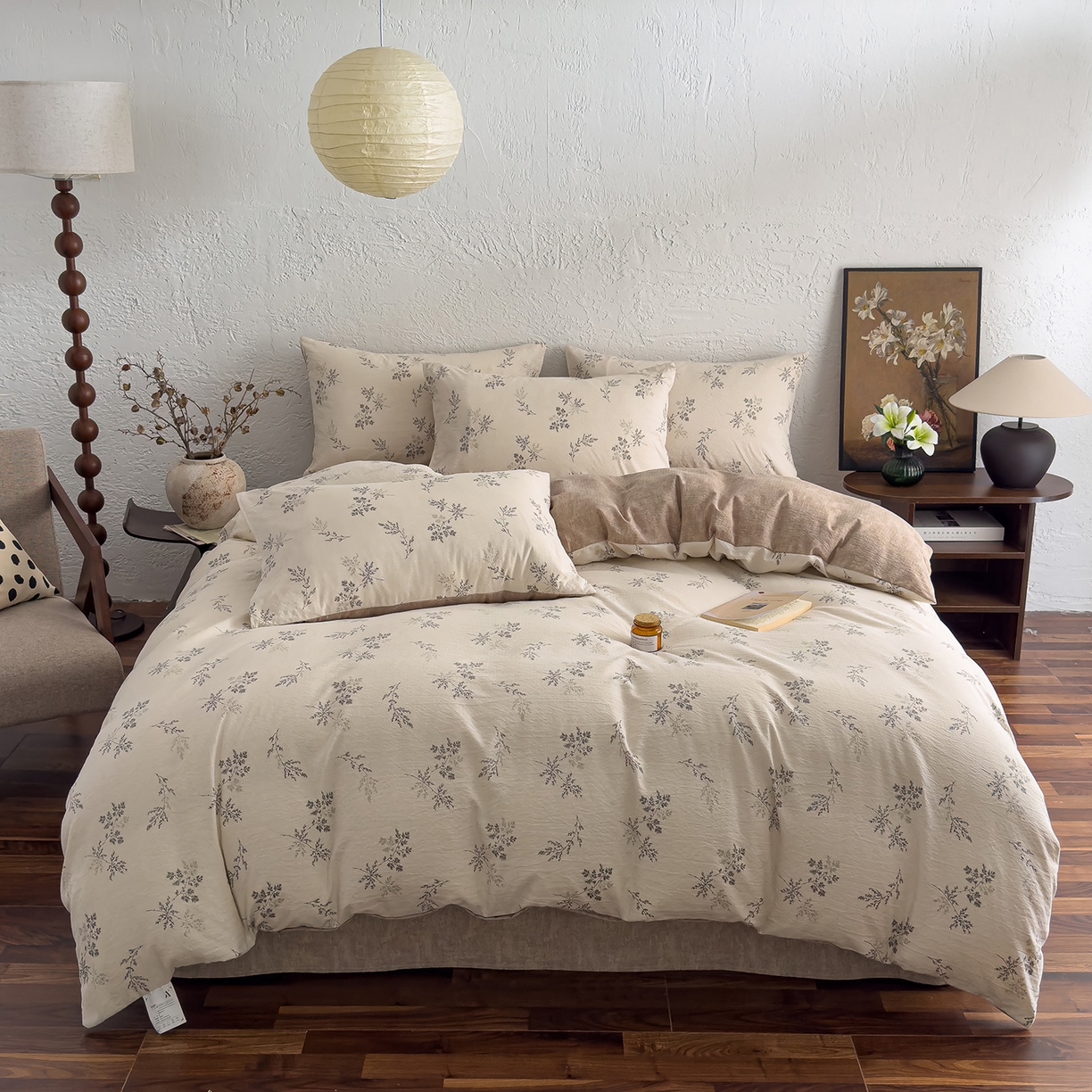 91家纺网 家纺一手货源 找家纺 （总）灿哈家纺 2025新款高克重复古风亚麻原麻水洗棉四件套-风格二