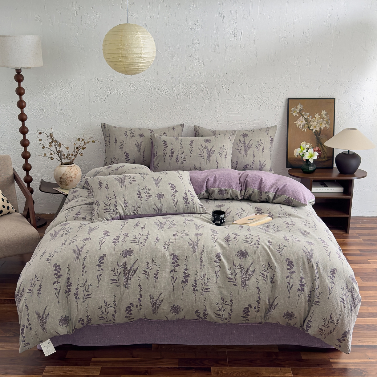 91家纺网 家纺一手货源 找家纺 （总）灿哈家纺 2025新款高克重复古风亚麻原麻水洗棉四件套-风格二