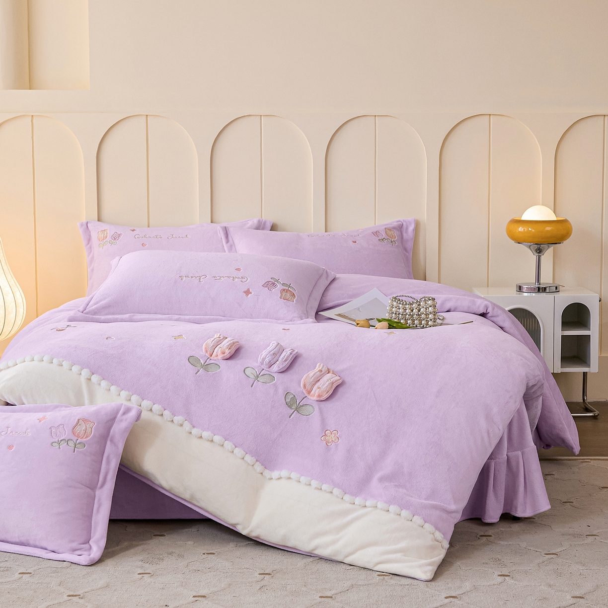 91家纺网 家纺一手货源 找家纺 （总）合欢（原天一阁） 2025新款A类高克重全消光韩版牛奶绒刺绣四件套-郁金香