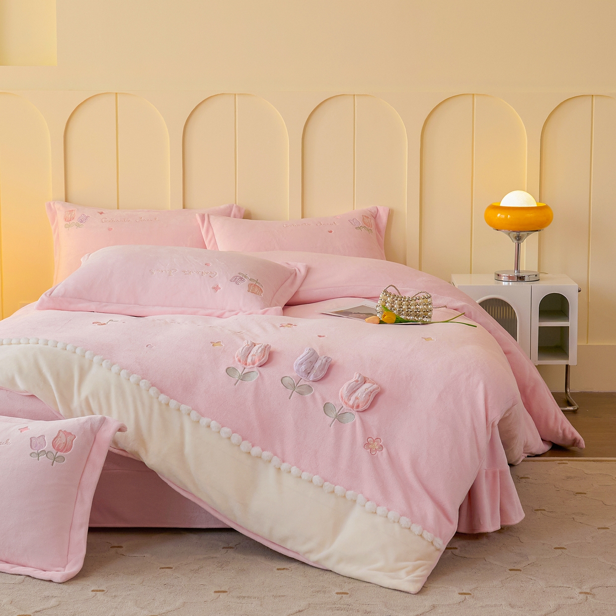 91家纺网 家纺一手货源 找家纺 （总）合欢（原天一阁） 2025新款A类高克重全消光韩版牛奶绒刺绣四件套-郁金香