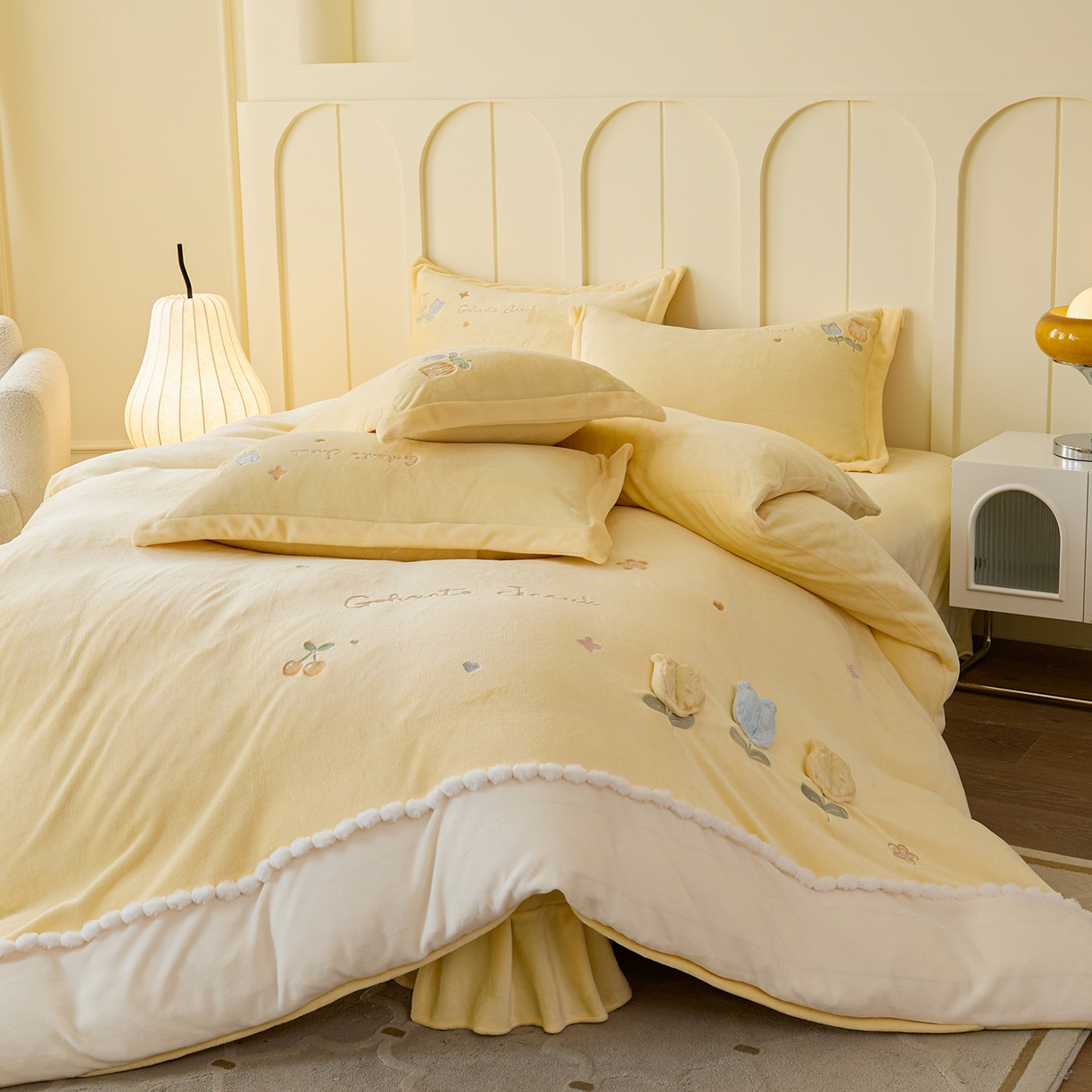 91家纺网 家纺一手货源 找家纺 （总）合欢（原天一阁） 2025新款A类高克重全消光韩版牛奶绒刺绣四件套-郁金香