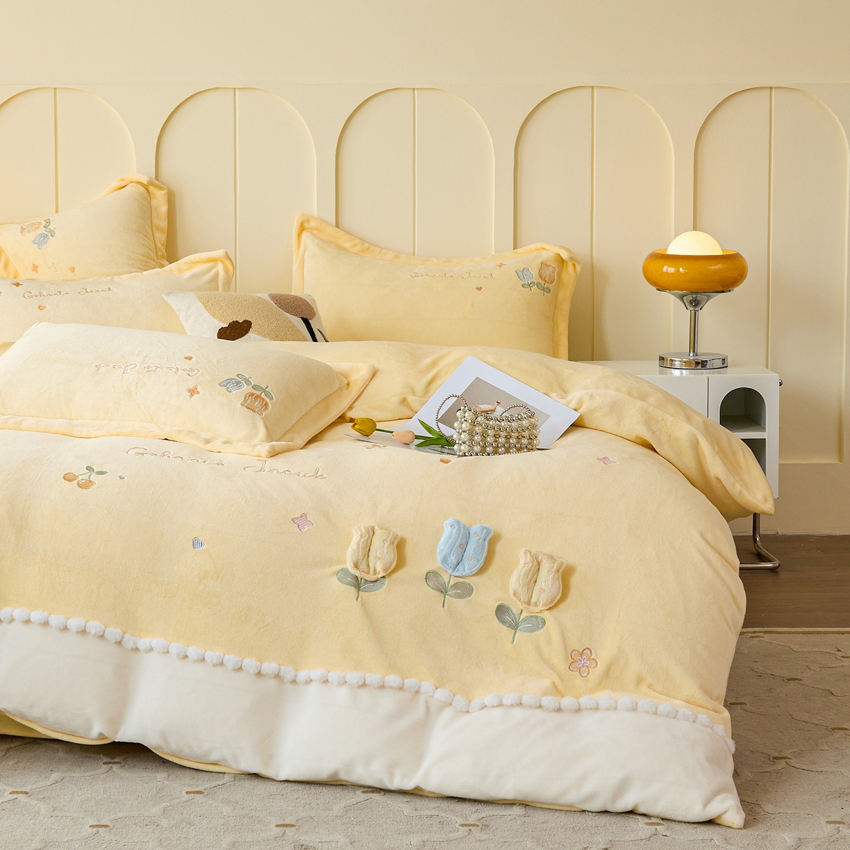 91家纺网 家纺一手货源 找家纺 （总）合欢（原天一阁） 2025新款A类高克重全消光韩版牛奶绒刺绣四件套-郁金香