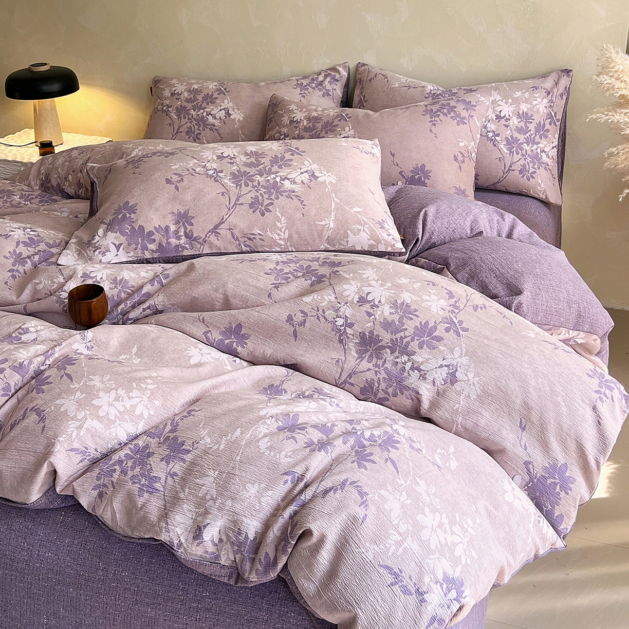 91家纺网 家纺一手货源 找家纺 （总）灿哈家纺 2025新款高克重复古风亚麻原麻水洗棉四件套-风格三