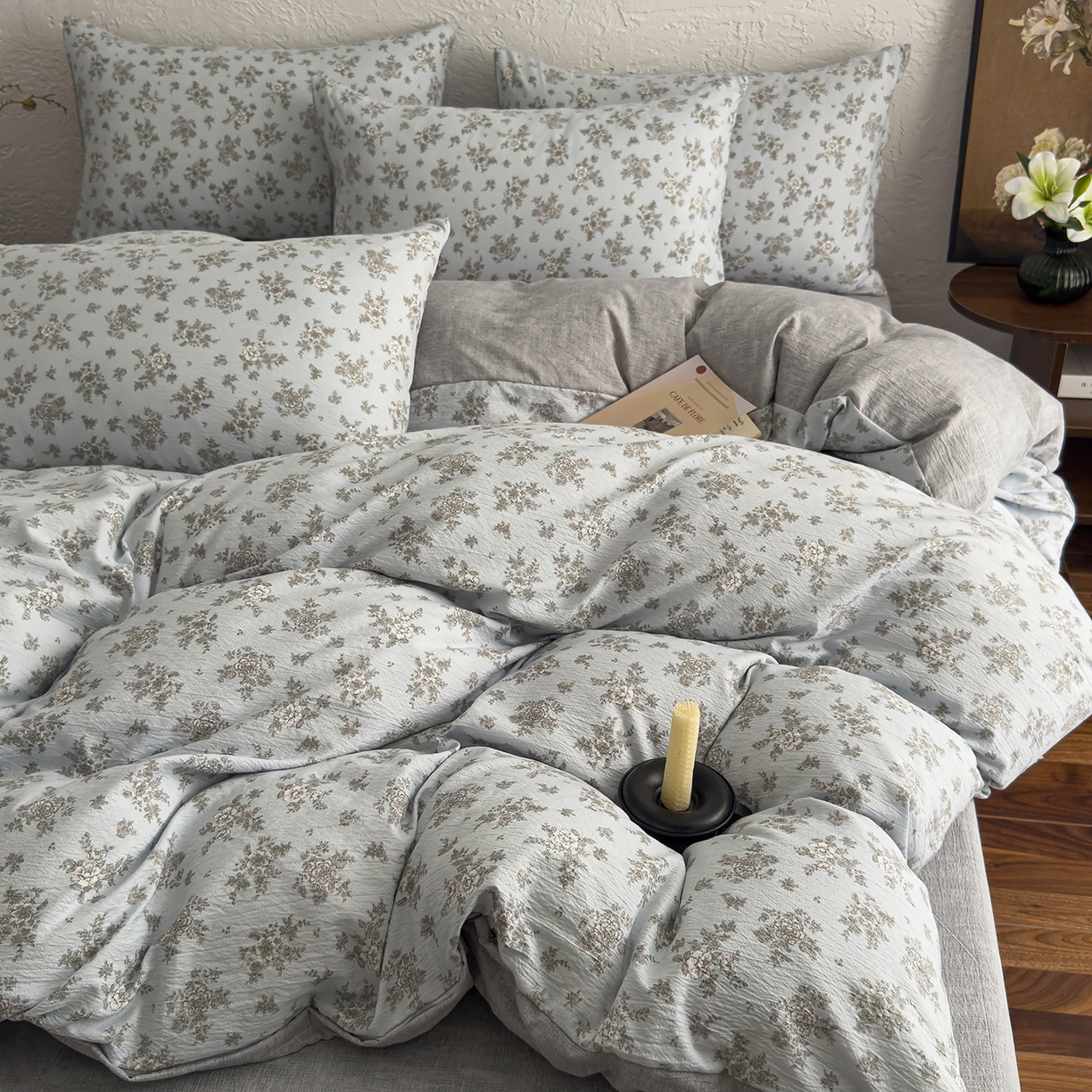 91家纺网 家纺一手货源 找家纺 （总）灿哈家纺 2025新款高克重复古风亚麻原麻水洗棉四件套-风格三