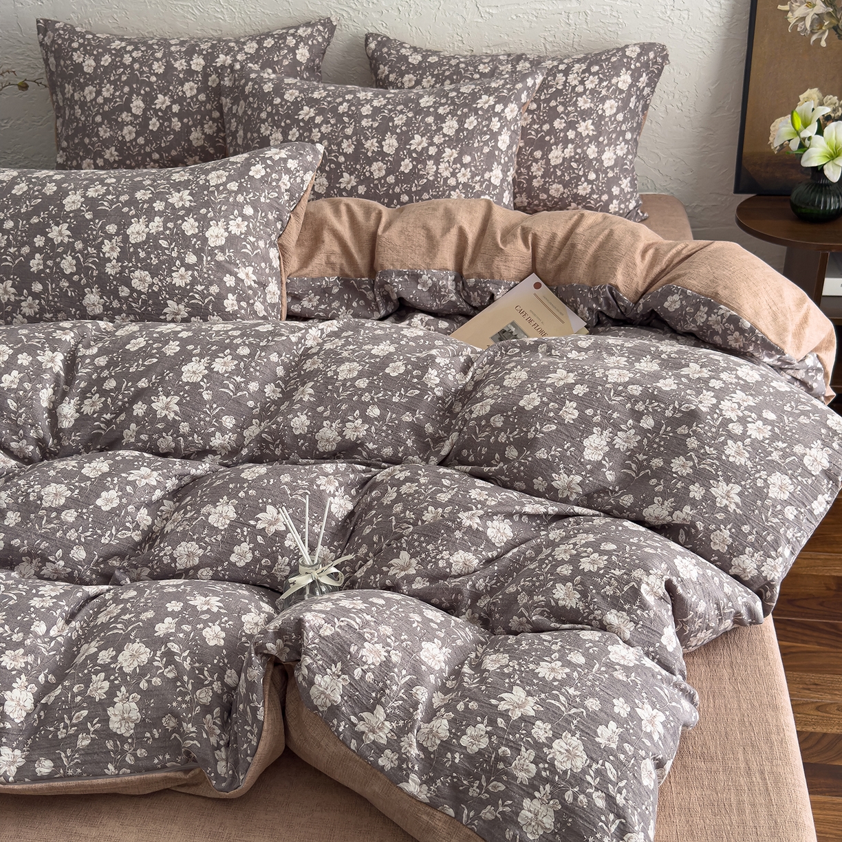 91家纺网 家纺一手货源 找家纺 （总）灿哈家纺 2025新款高克重复古风亚麻原麻水洗棉四件套-风格三