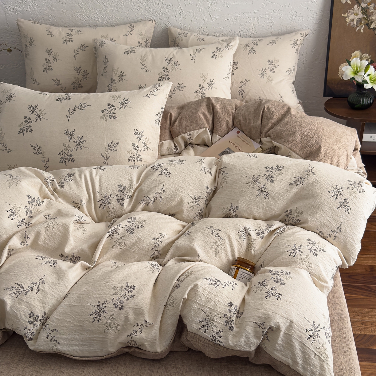 91家纺网 家纺一手货源 找家纺 （总）灿哈家纺 2025新款高克重复古风亚麻原麻水洗棉四件套-风格三