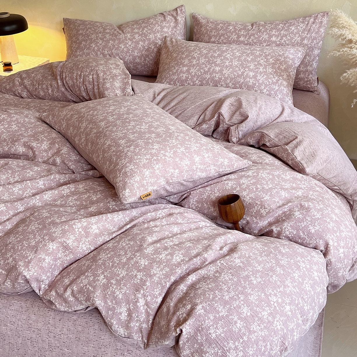 灿哈家纺 2025新款高克重复古风亚麻原麻水洗棉四件套-风格三 贝莉亚