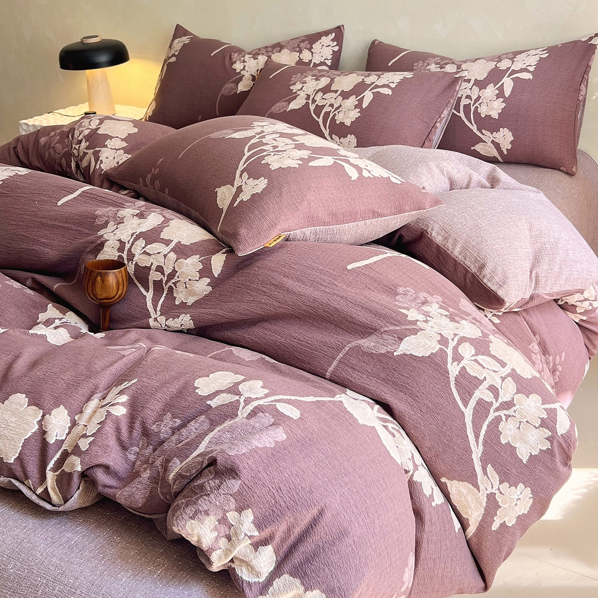 灿哈家纺 2025新款高克重复古风亚麻原麻水洗棉四件套-风格三 莫兰朵