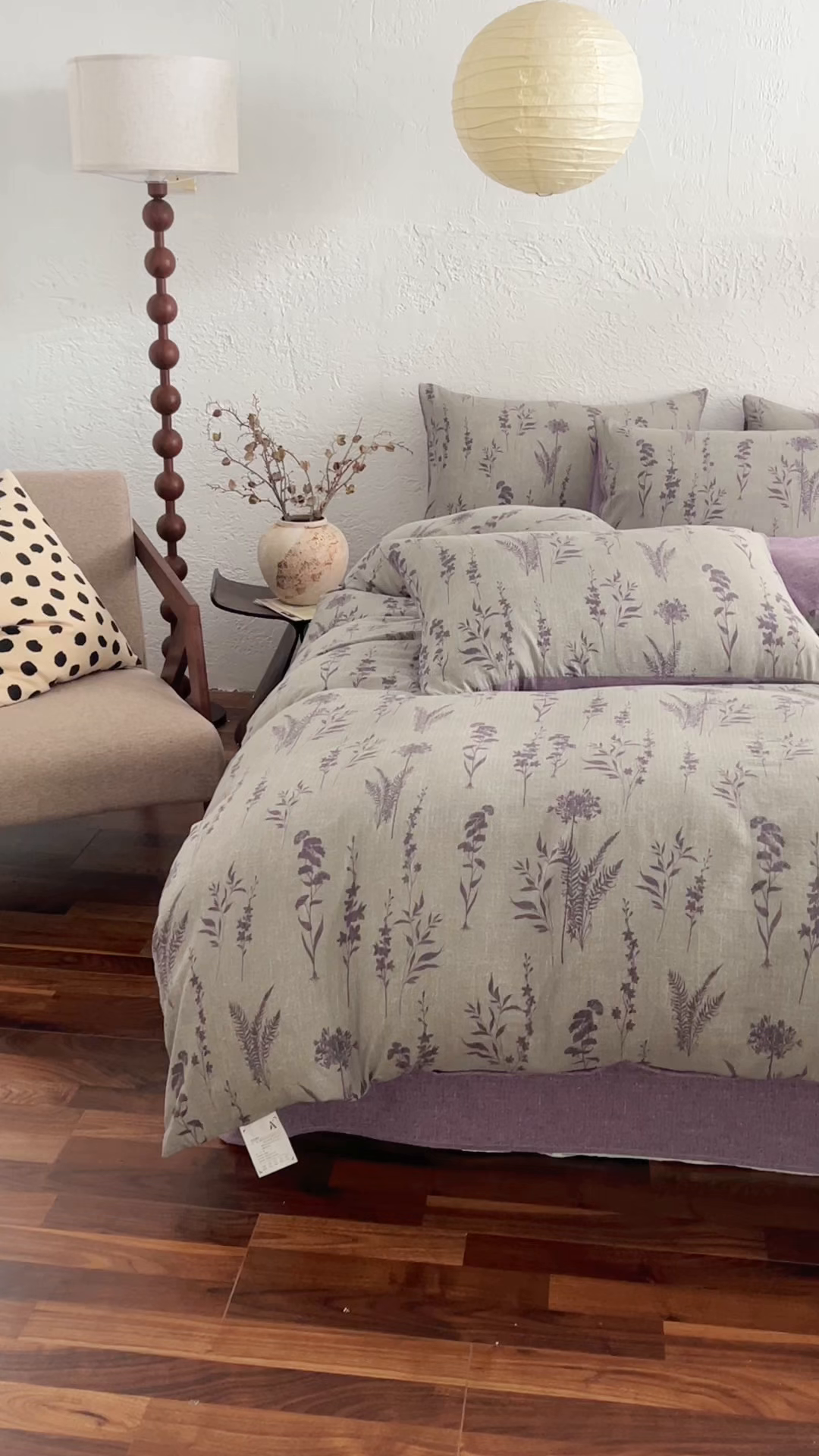 91家纺网 家纺一手货源 找家纺 灿哈家纺 2025新款高克重复古风亚麻原麻水洗棉四件套-风格三 紫藤
