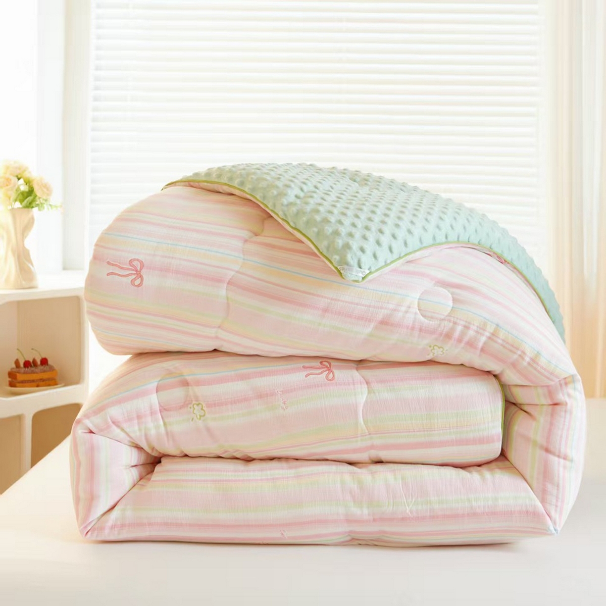 91家纺网 家纺一手货源 找家纺 （总）玖琳家纺 2025新款特价双层纱豆豆被全尺寸