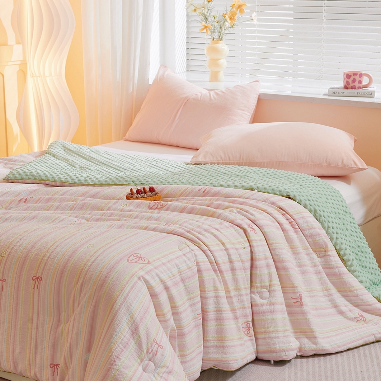 91家纺网 家纺一手货源 找家纺 （总）玖琳家纺 2025新款特价双层纱豆豆被全尺寸