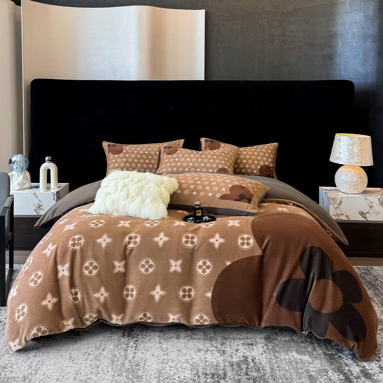 （总）奥汀洛家纺 2025新款数码印花獭兔绒牛奶绒加厚四件套