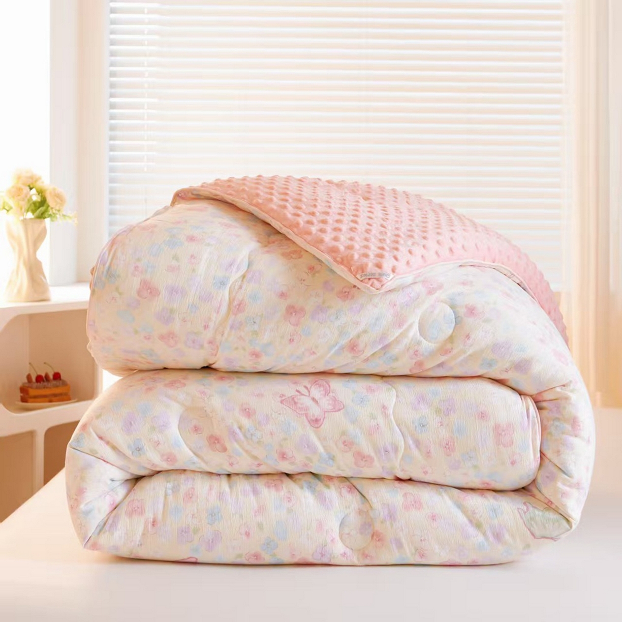 玖琳家纺 2025新款特价双层纱豆豆被全尺寸 繁花谍影