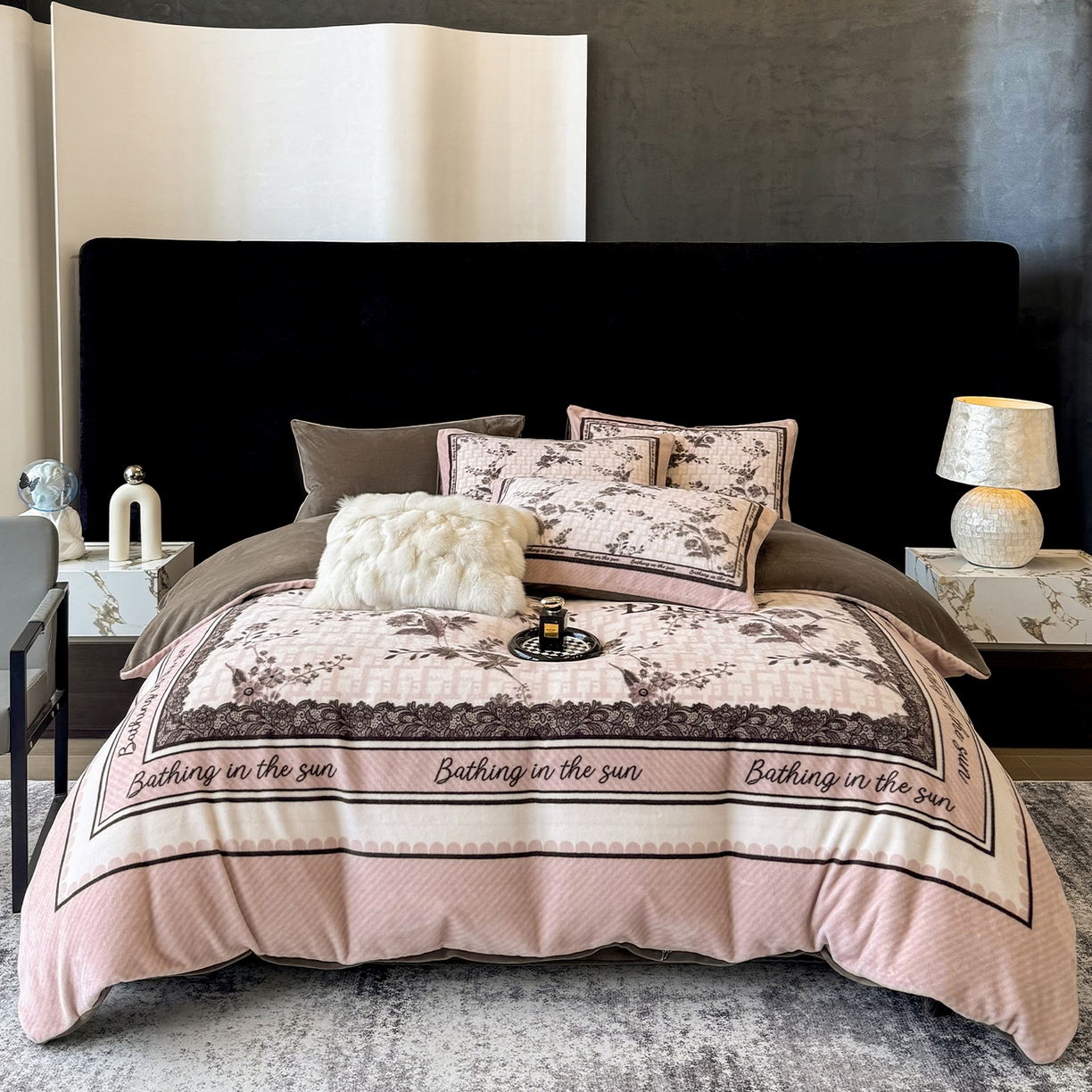 奥汀洛家纺 2025新款数码印花獭兔绒牛奶绒加厚四件套 古韵