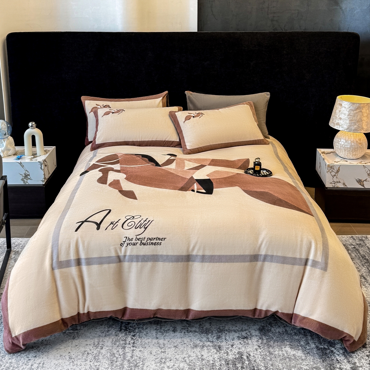 91家纺网 家纺一手货源 找家纺 奥汀洛家纺 2025新款数码印花獭兔绒牛奶绒加厚四件套 罗马