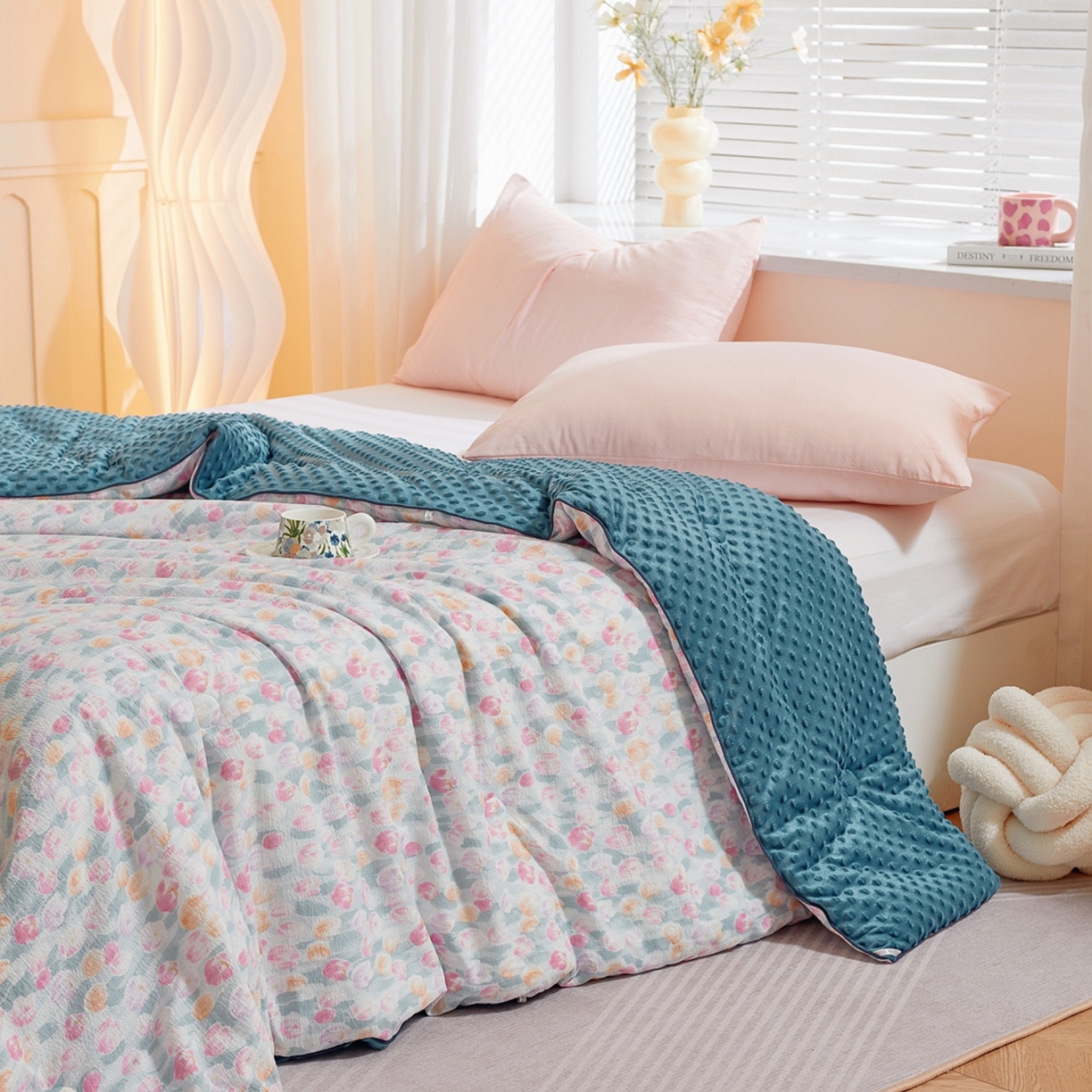 91家纺网 家纺一手货源 找家纺 玖琳家纺 2025新款特价双层纱豆豆被全尺寸 郁金密语