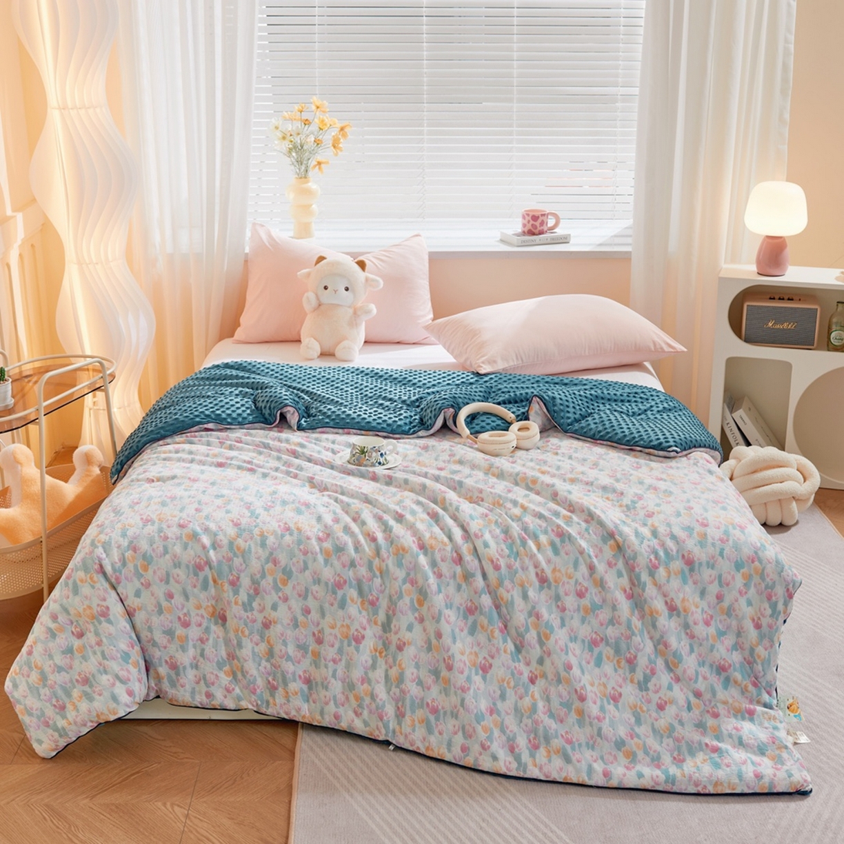 91家纺网 家纺一手货源 找家纺 玖琳家纺 2025新款特价双层纱豆豆被全尺寸 郁金密语