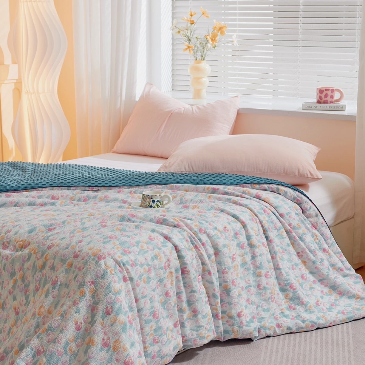 91家纺网 家纺一手货源 找家纺 玖琳家纺 2025新款特价双层纱豆豆被全尺寸 郁金密语