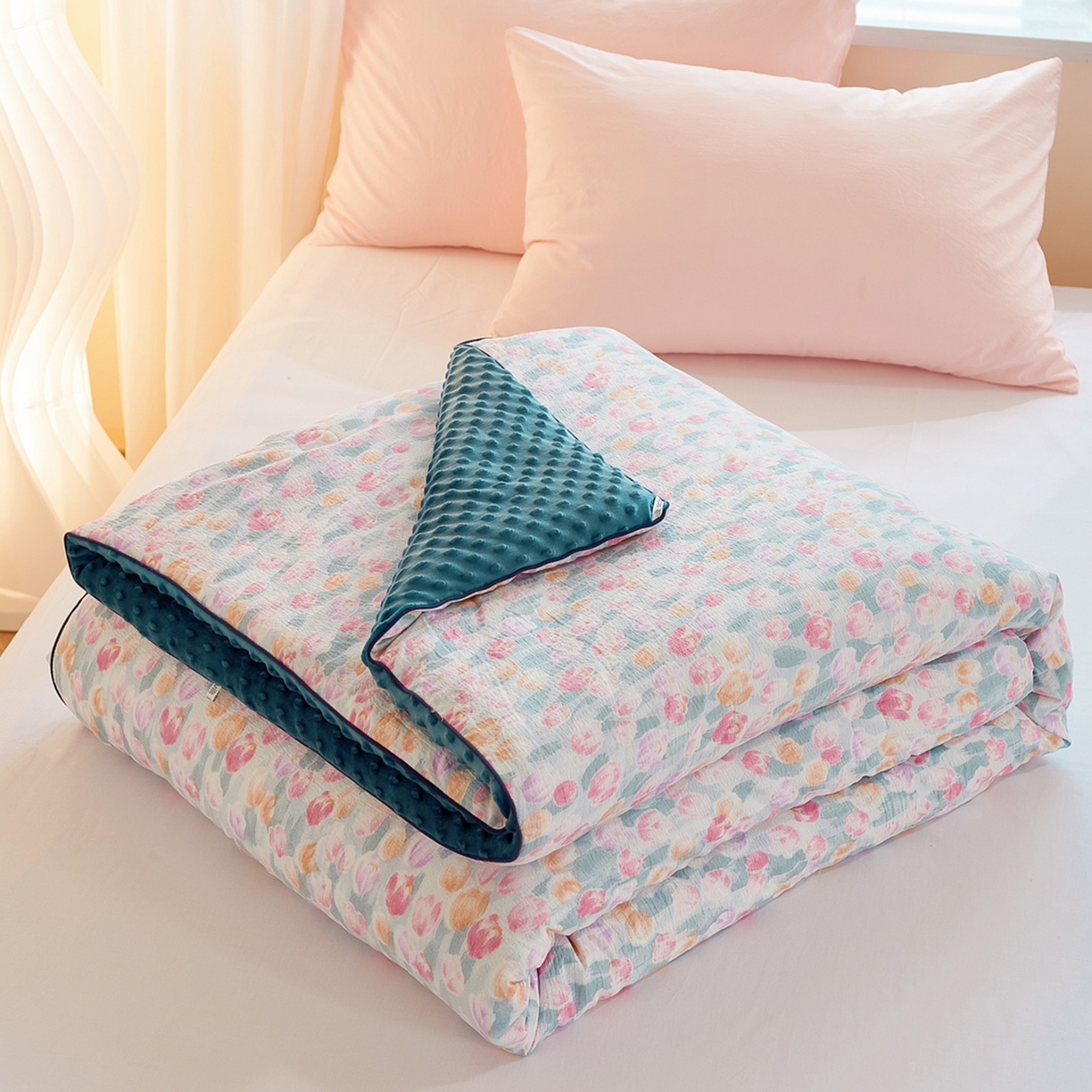 91家纺网 家纺一手货源 找家纺 玖琳家纺 2025新款特价双层纱豆豆被全尺寸 郁金密语