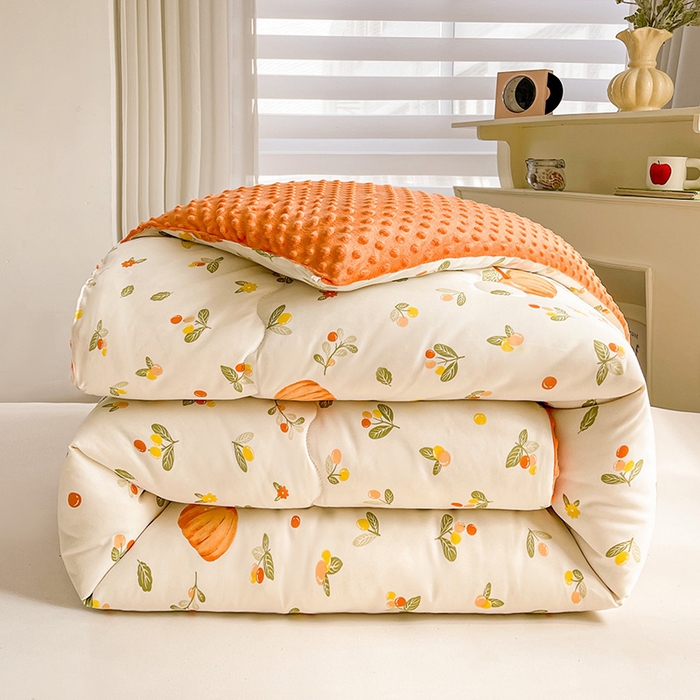 91家纺网 家纺一手货源 找家纺 鑫缘家纺 2025新款亲肤舒适豆豆绒双面大豆被被子被芯 可爱南瓜