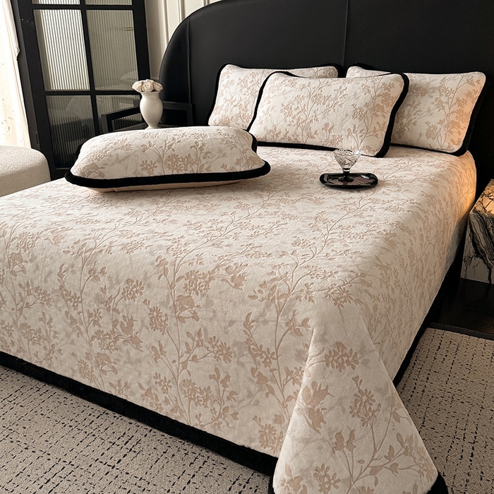 卡罗兰 2025新款加绒加厚牛奶绒床盖 滕蔓-咖