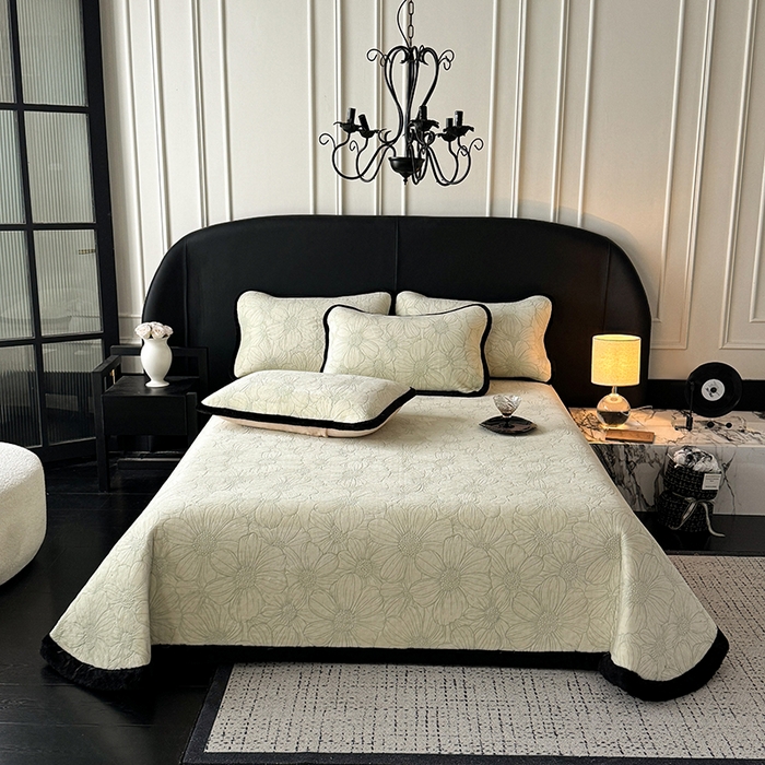 91家纺网 家纺一手货源 找家纺 卡罗兰 2025新款加绒加厚牛奶绒床盖 向阳花-绿