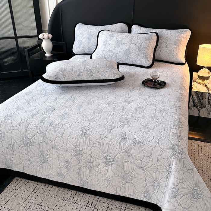 91家纺网 家纺一手货源 找家纺 卡罗兰 2025新款加绒加厚牛奶绒床盖 向阳花-蓝