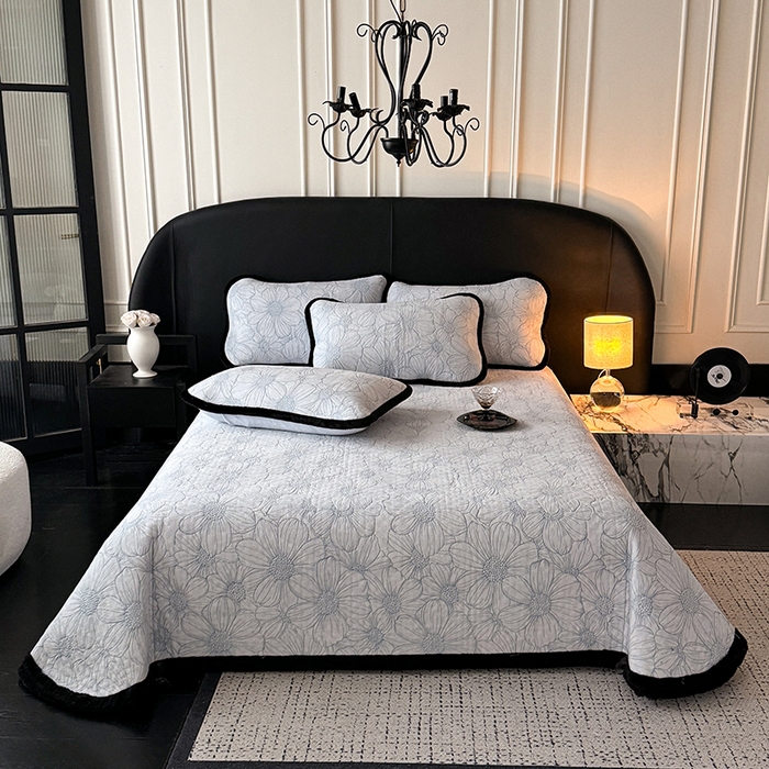 91家纺网 家纺一手货源 找家纺 卡罗兰 2025新款加绒加厚牛奶绒床盖 向阳花-蓝