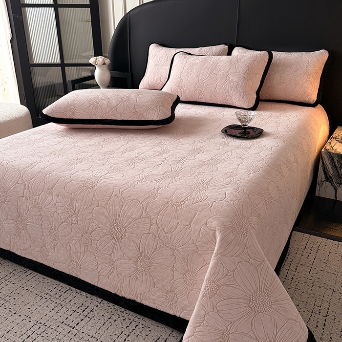 卡罗兰 2025新款加绒加厚牛奶绒床盖 向阳花-粉