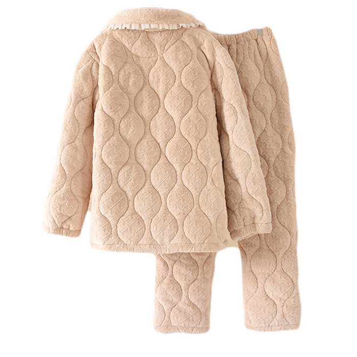 91家纺网 家纺一手货源 找家纺 （总）洛兰沙家居馆 2025秋冬新款只代发米色娃娃领加厚睡衣法兰绒夹棉加绒套装秋冬珊瑚绒家居服一件代