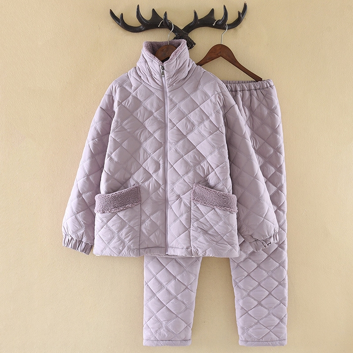 91家纺网 家纺一手货源 找家纺 （总）洛兰沙家居馆 2025新款【防风防水】新款保暖轻盈单边绒立领拉链夹棉睡衣冬季三层加厚保暖家居服