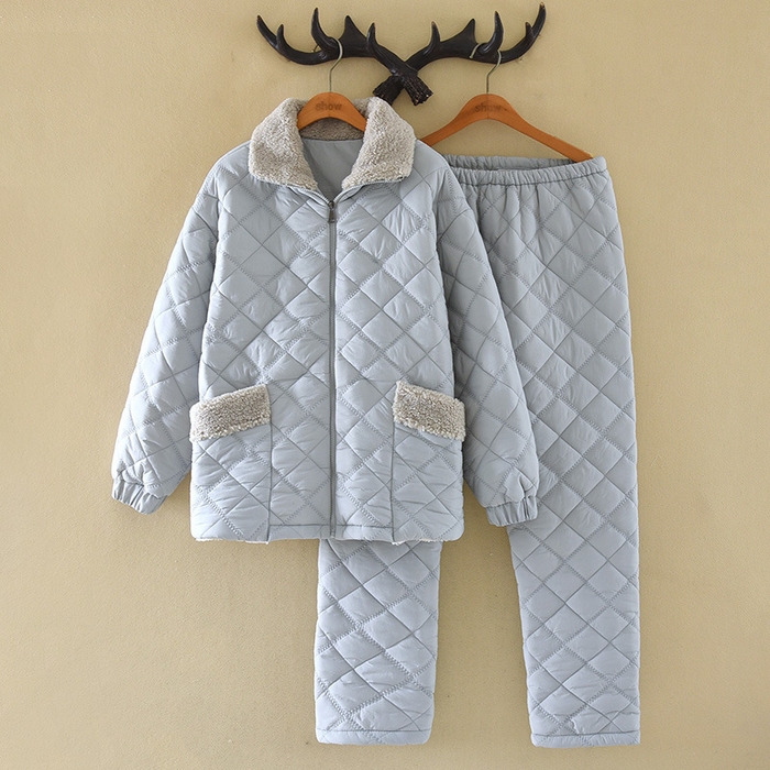 91家纺网 家纺一手货源 找家纺 （总）洛兰沙家居馆 2025新款【防风防水】新款保暖轻盈单边绒立领拉链夹棉睡衣冬季三层加厚保暖家居服