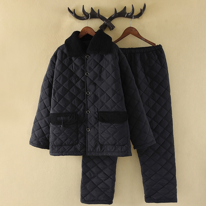 91家纺网 家纺一手货源 找家纺 洛兰沙家居馆 2025新款只代发新款防风防水梭织夹棉睡衣男冬季三层加厚保暖轻盈不臃肿冬天抗风抗 深灰