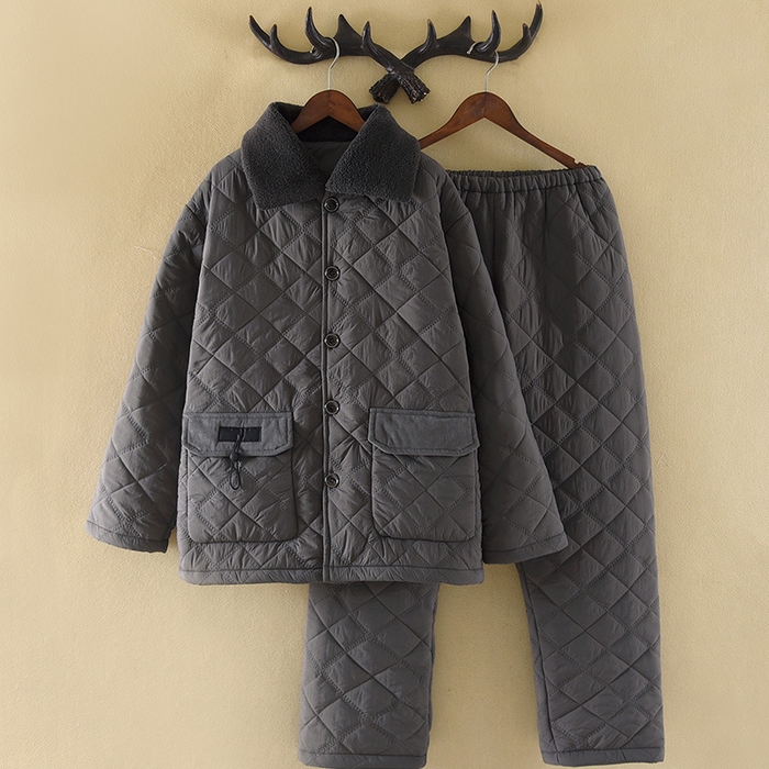 洛兰沙家居馆 2025新款只代发新款防风防水梭织夹棉睡衣男冬季三层加厚保暖轻盈不臃肿冬天抗风抗 浅灰