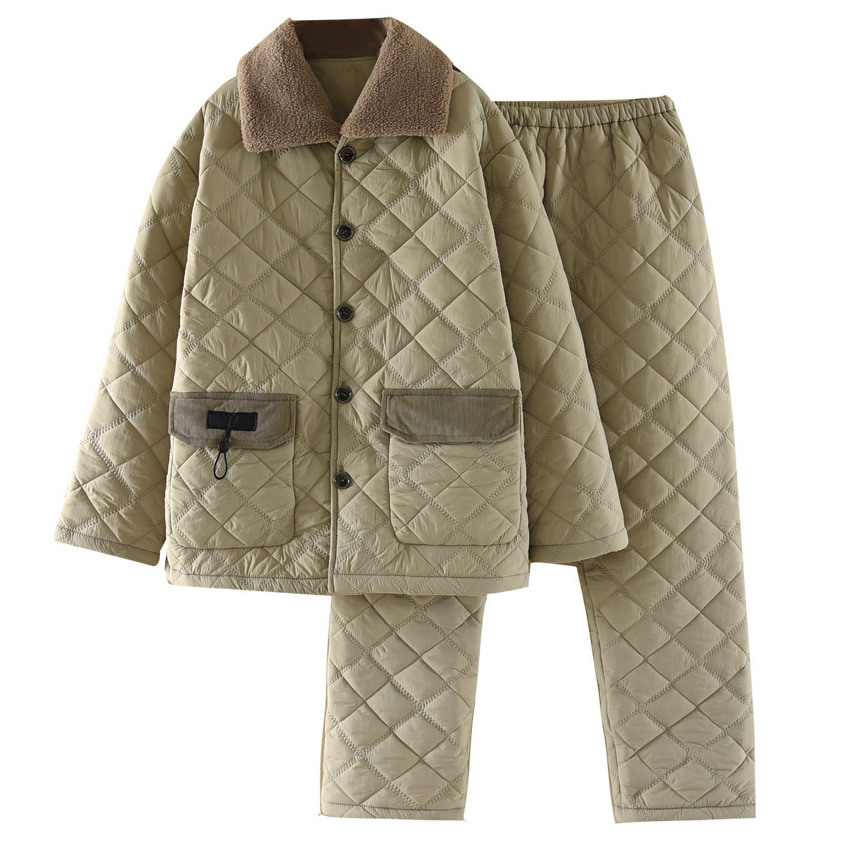 91家纺网 家纺一手货源 找家纺 洛兰沙家居馆 2025新款只代发新款防风防水梭织夹棉睡衣男冬季三层加厚保暖轻盈不臃肿冬天抗风抗 绿色