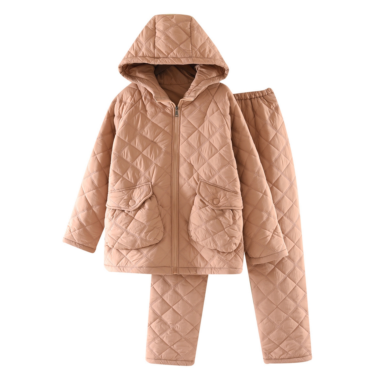 91家纺网 家纺一手货源 找家纺 （总）洛兰沙家居馆 2025新款【防风防水】新款轻盈保暖情侣夹棉睡衣男冬季三层加厚女连帽家居服套装可