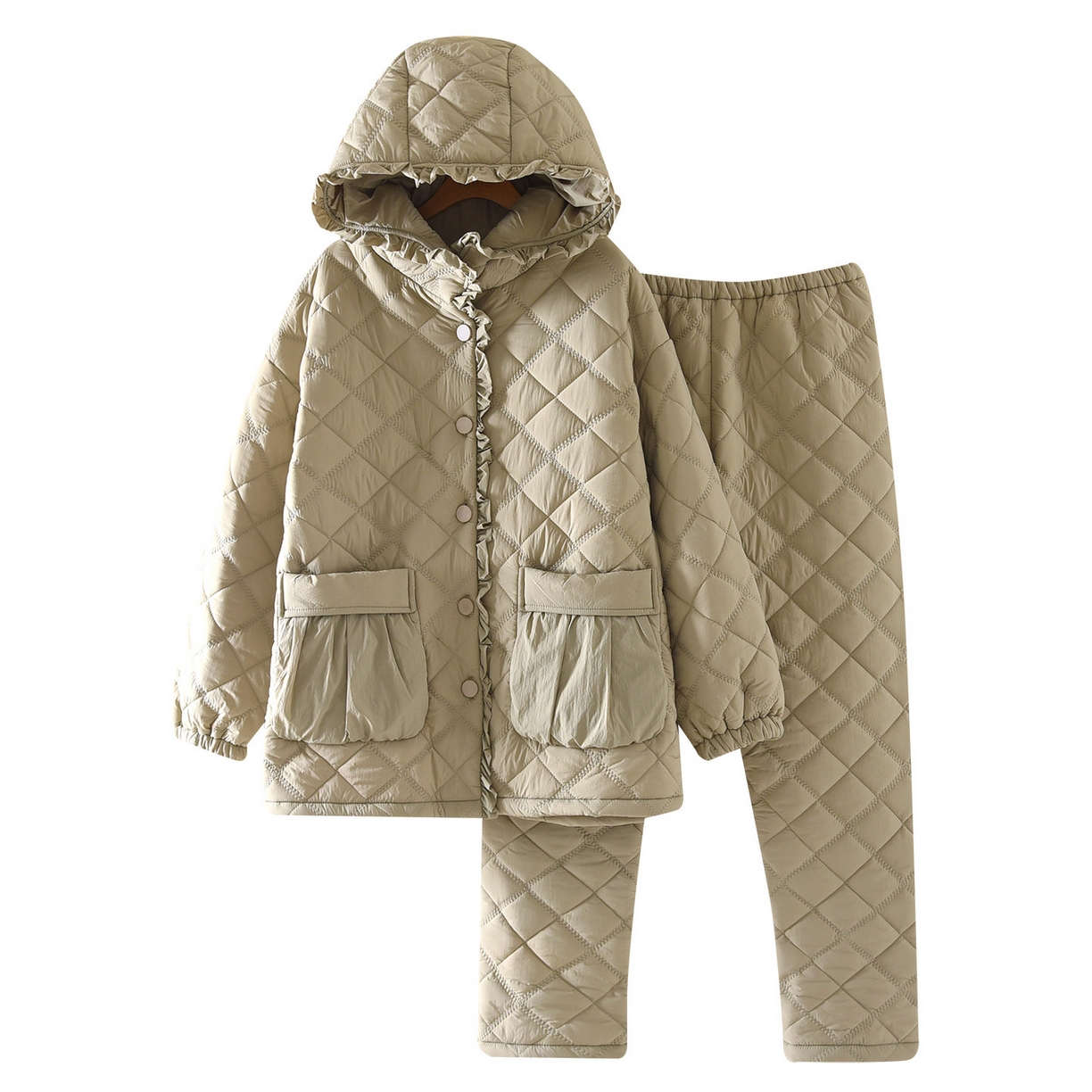 91家纺网 家纺一手货源 找家纺 洛兰沙家居馆 2025新款只代发保暖轻盈防风防水夹棉冬天睡衣女冬季三层加厚女生法兰绒保暖家居服 绿色