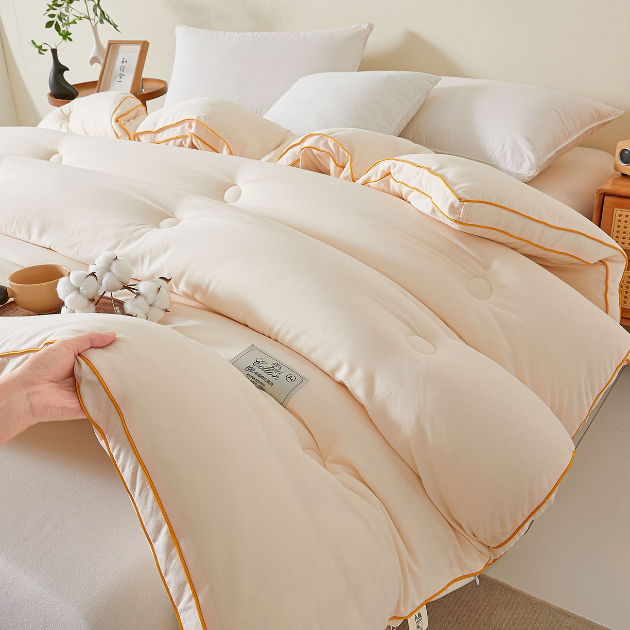 91家纺网 家纺一手货源 找家纺 （总）仁凯家纺 2025新款简约立体滚边100%新疆棉花被冬被春秋被学生被被子被芯