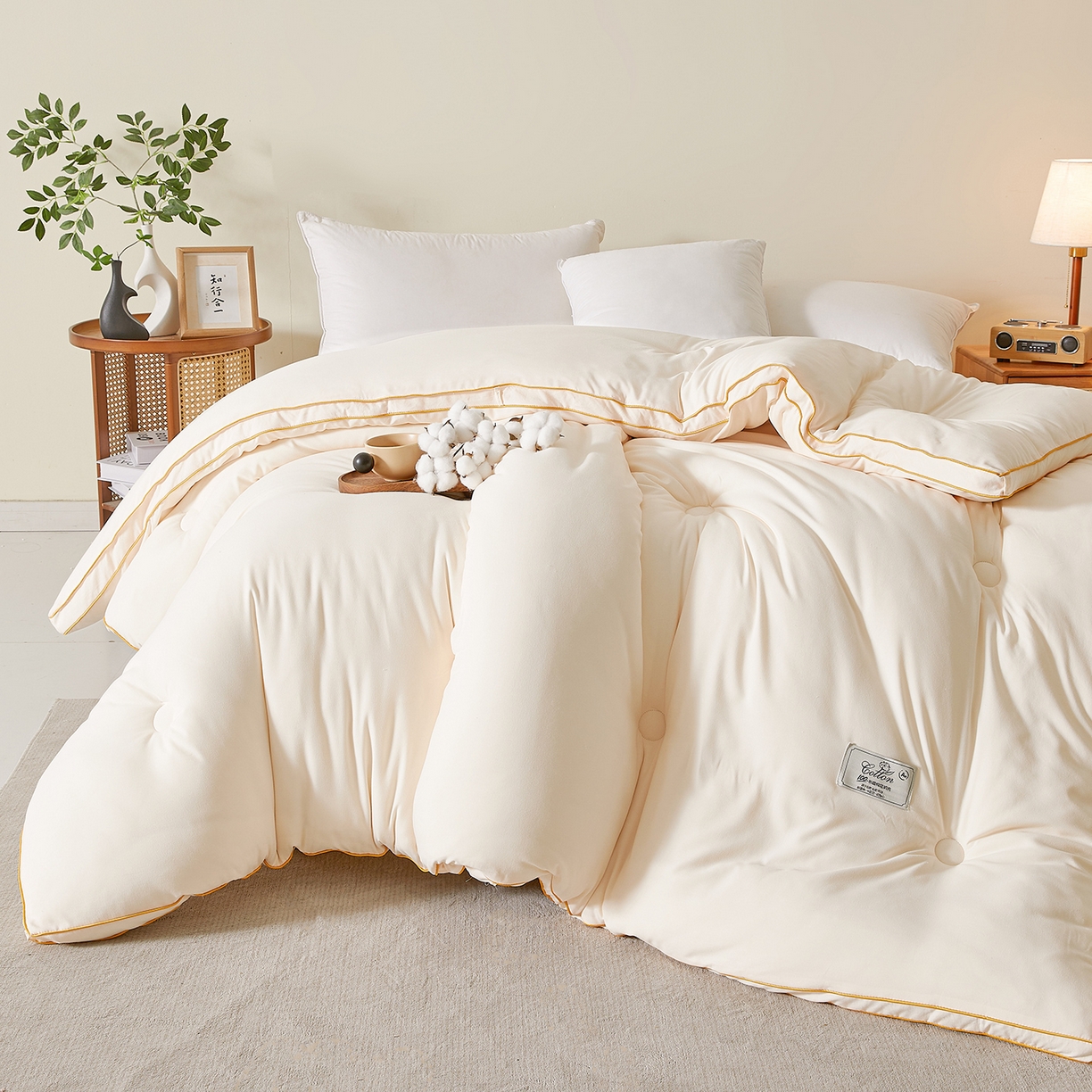 91家纺网 家纺一手货源 找家纺 （总）仁凯家纺 2025新款简约立体滚边100%新疆棉花被冬被春秋被学生被被子被芯