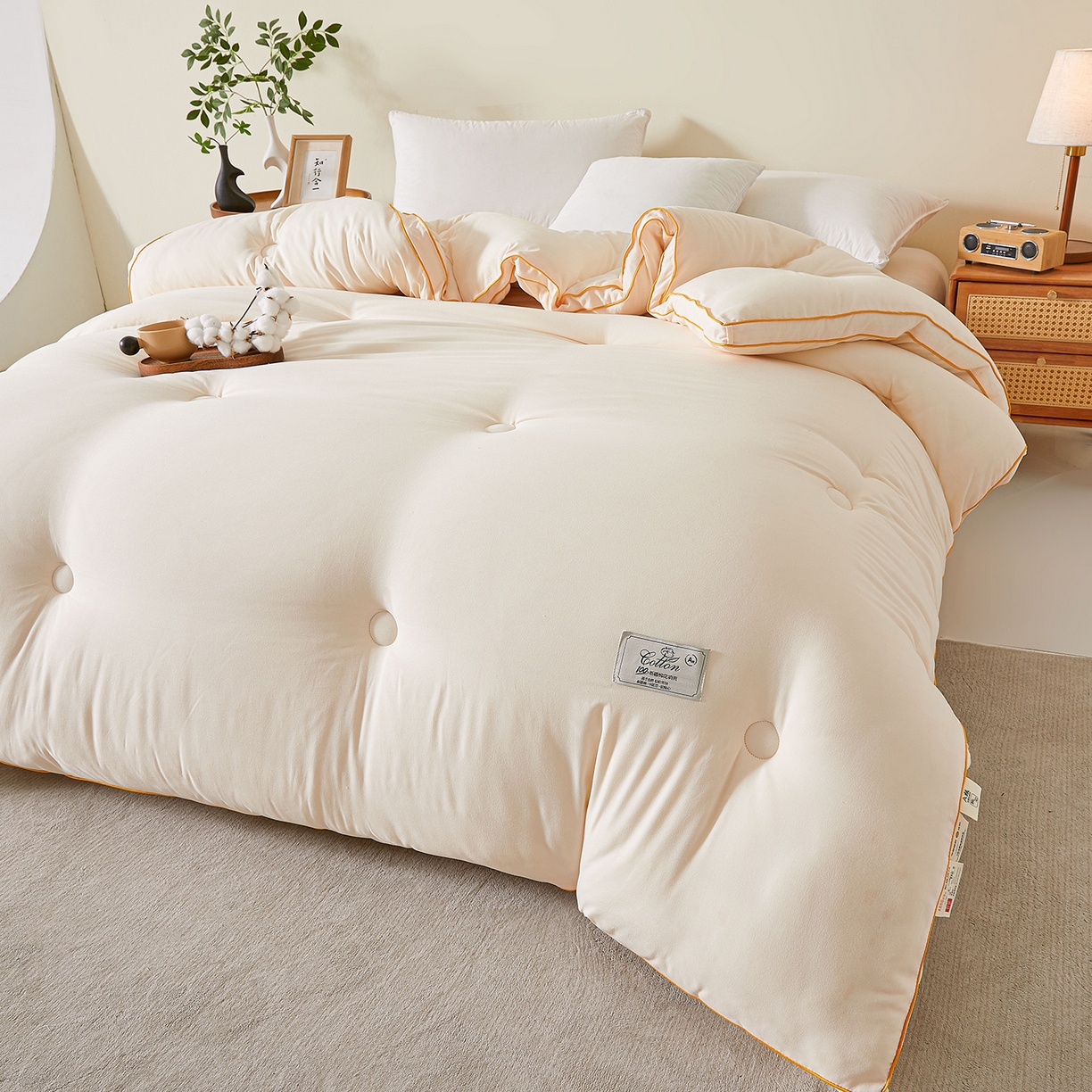 91家纺网 家纺一手货源 找家纺 （总）仁凯家纺 2025新款简约立体滚边100%新疆棉花被冬被春秋被学生被被子被芯