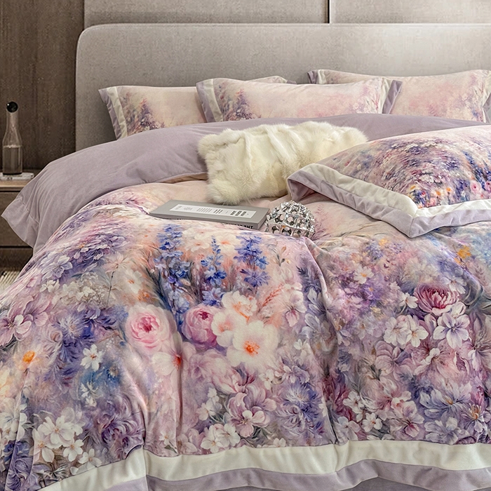 91家纺网 家纺一手货源 找家纺 （总）至爱今生 2025新款色织提花四件套-紫锦