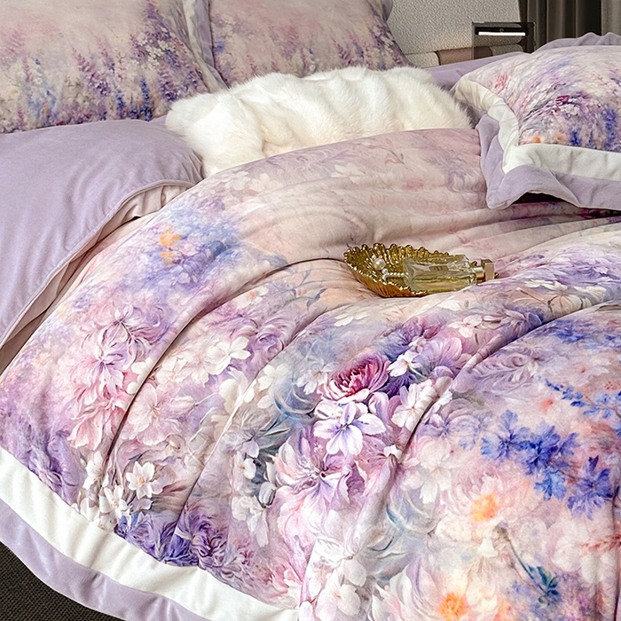 91家纺网 家纺一手货源 找家纺 （总）至爱今生 2025新款色织提花四件套-紫锦