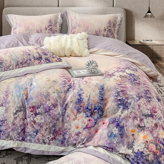 91家纺网 家纺一手货源 找家纺 （总）至爱今生 2025新款色织提花四件套-紫锦