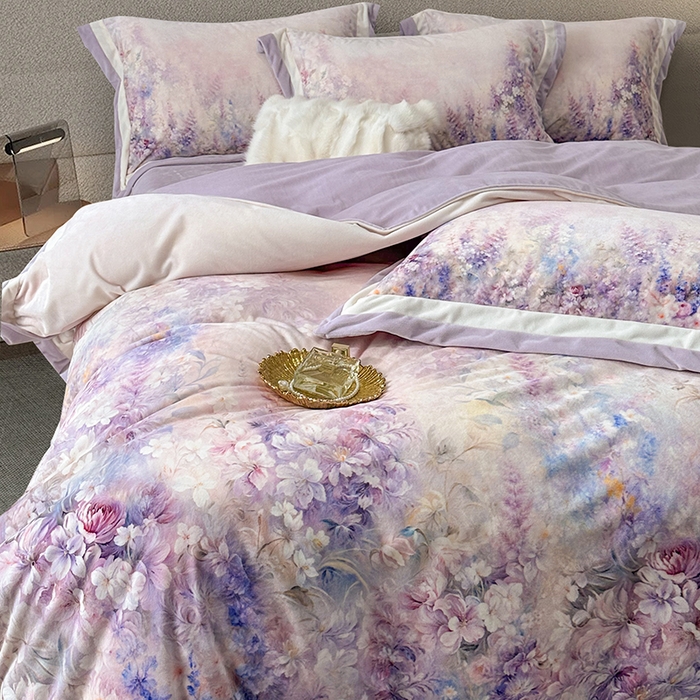 91家纺网 家纺一手货源 找家纺 （总）至爱今生 2025新款色织提花四件套-紫锦