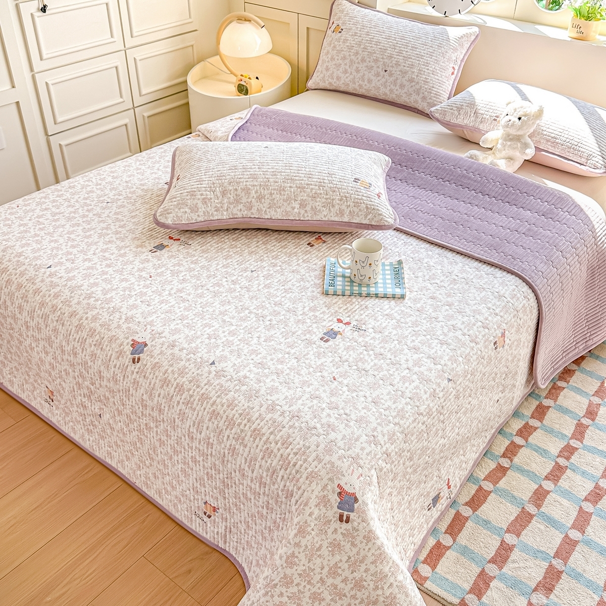 91家纺网 家纺一手货源 找家纺 （总）橘夏家纺 2025新款A全棉B宝宝绒版双面多功能夹棉加厚床盖炕盖三件套学生婴儿床垫盖毯褥子四季通用（含买家秀）