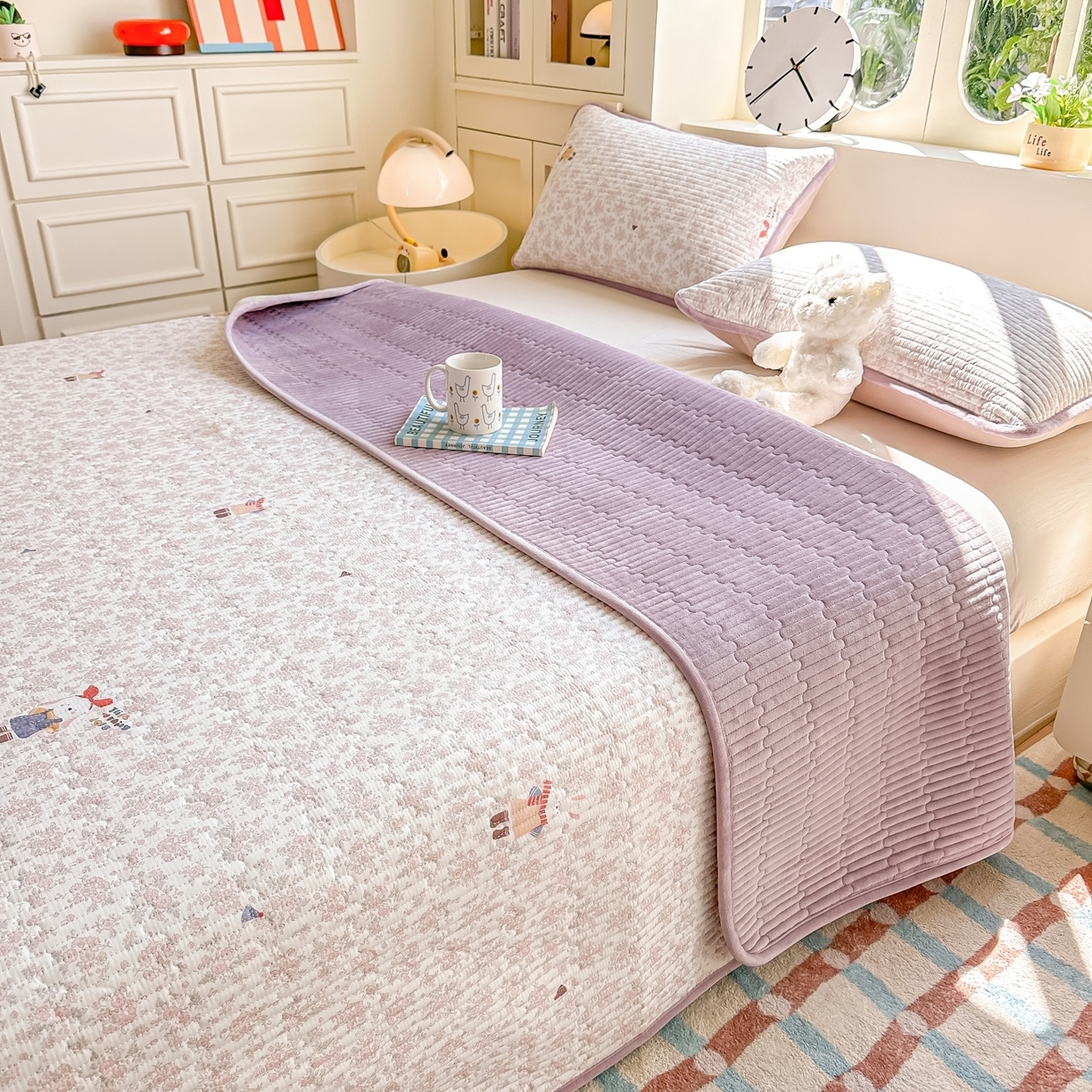 91家纺网 家纺一手货源 找家纺 （总）橘夏家纺 2025新款A全棉B宝宝绒版双面多功能夹棉加厚床盖炕盖三件套学生婴儿床垫盖毯褥子四季通用（含买家秀）