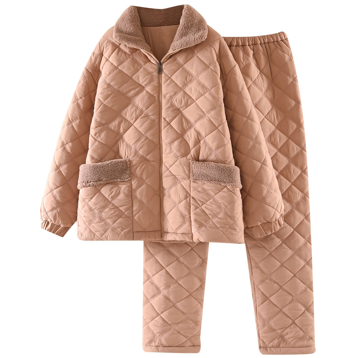 91家纺网 家纺一手货源 找家纺 （总）洛兰沙家居馆 2025新款只代发新款轻盈保暖夹棉睡衣女冬季防风防水三层加厚法兰绒保暖家居服套装